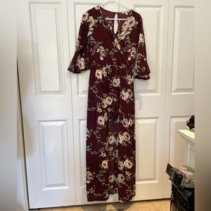 Romper/  Floral Dress size medium- burgundy